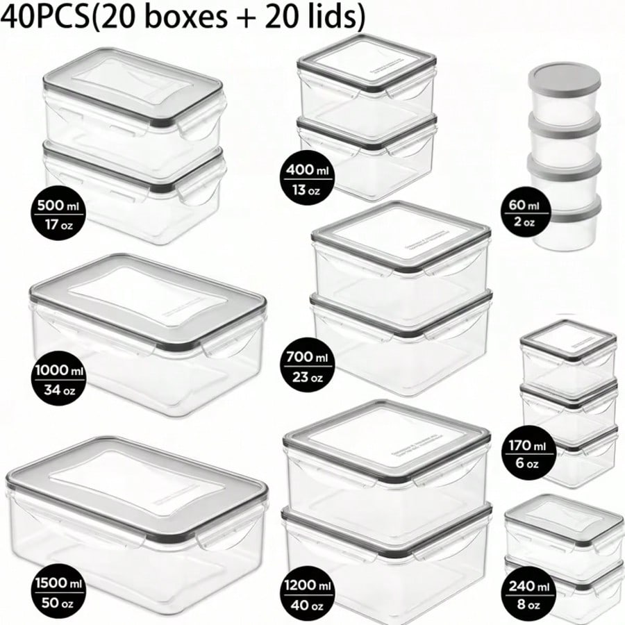 40-Piece Airtight Food Storage Container Set – 20 Boxes + 20 Lids