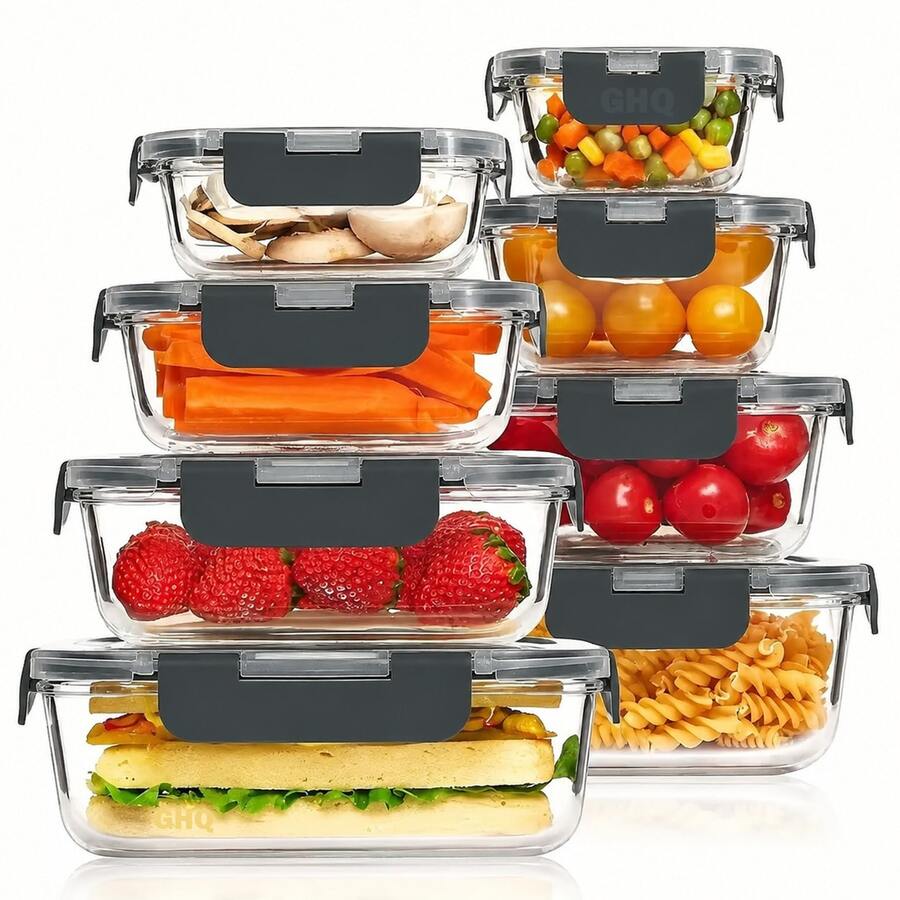 GHQ 24-Piece Glass Food Storage Set – 12 Containers & Lids