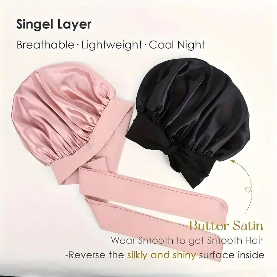 Adjustable Satin Sleep Bonnet with Bow Tie – product image 4