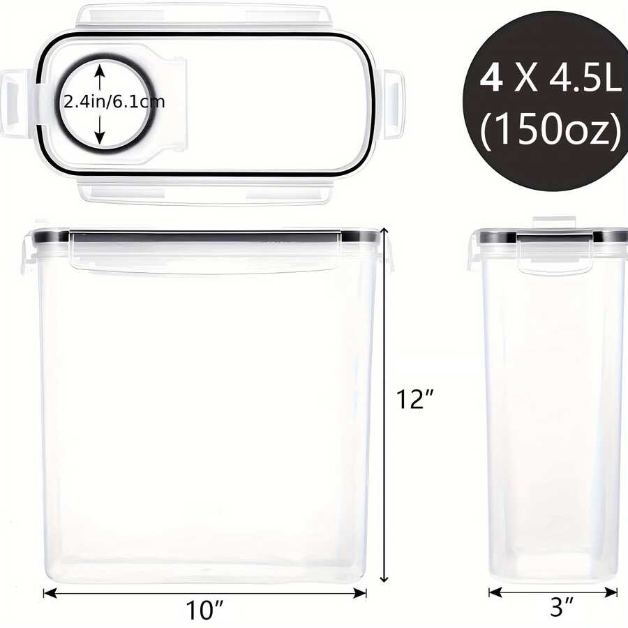 4-Pack 4L Airtight Cereal Storage Containers – gallery image 3