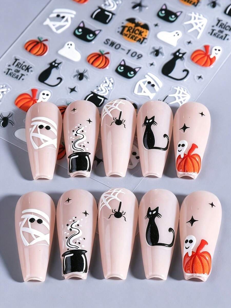 3D Halloween Nail Art Stickers – Ghosts & Pumpkins – gallery image 3