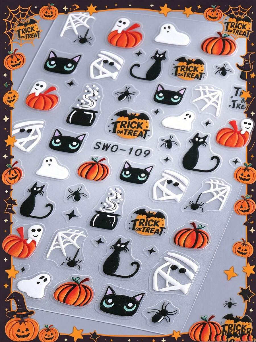 3D Halloween Nail Art Stickers – Ghosts & Pumpkins – gallery image 4