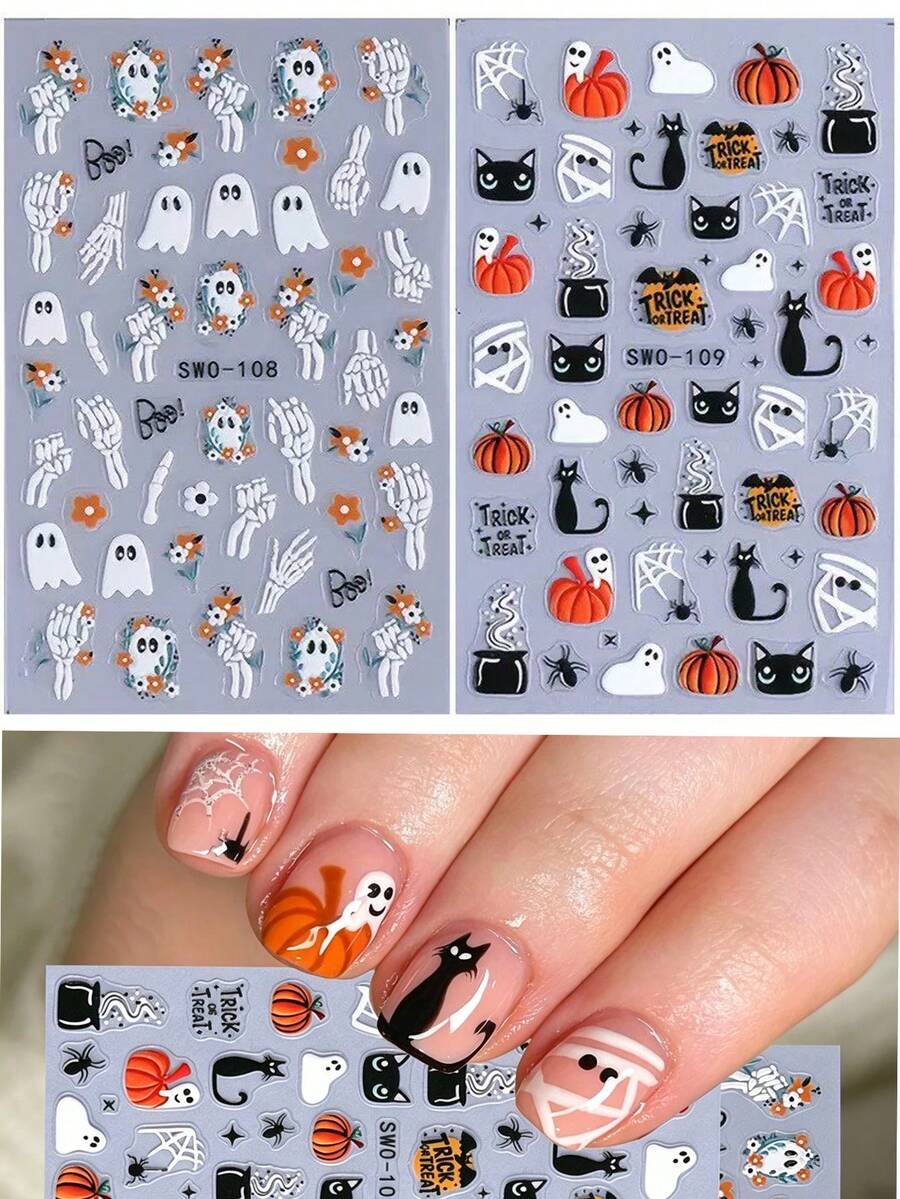 3D Halloween Nail Art Stickers – Ghosts & Pumpkins – gallery image 5