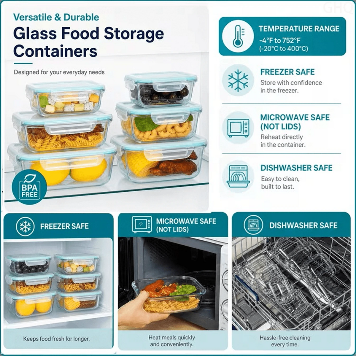 GHQ 24-Piece Glass Food Storage Set – 12 Containers & Lids – gallery image 20