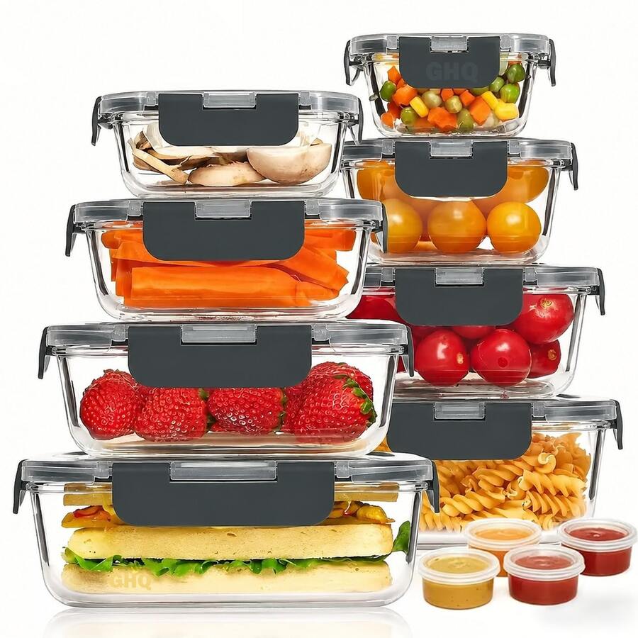 GHQ 24-Piece Glass Food Storage Set – 12 Containers & Lids – gallery image 24