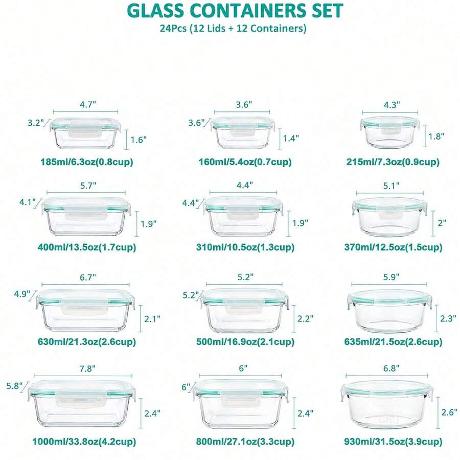 GHQ 24-Piece Glass Food Storage Set – 12 Containers & Lids – gallery image 23