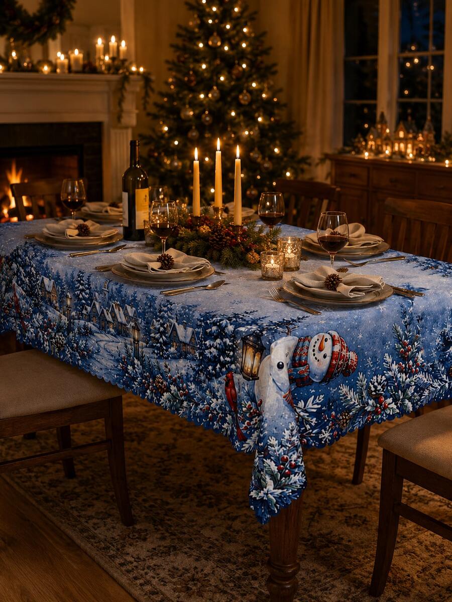 Christmas Snowy Village Print Tablecloth – gallery image 4