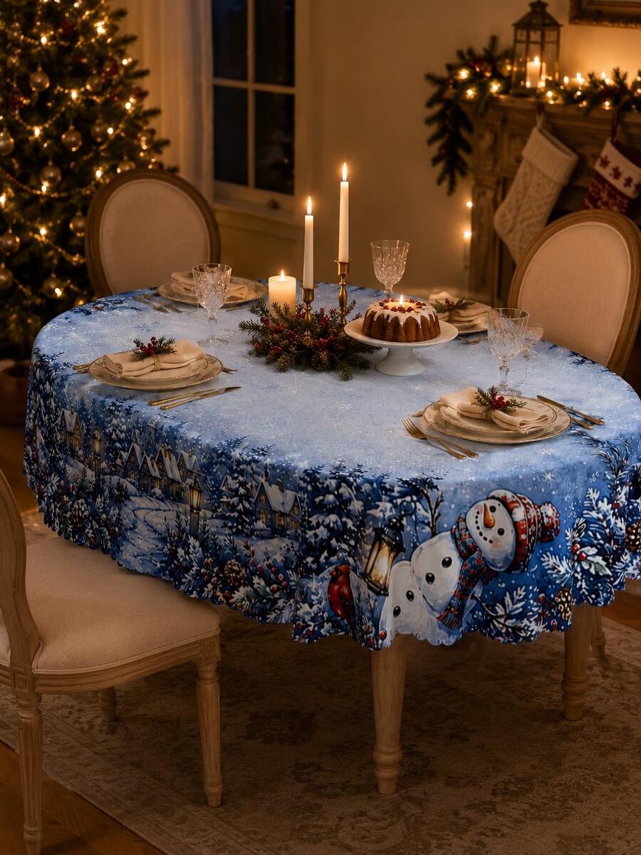 Christmas Snowy Village Print Tablecloth – gallery image 6