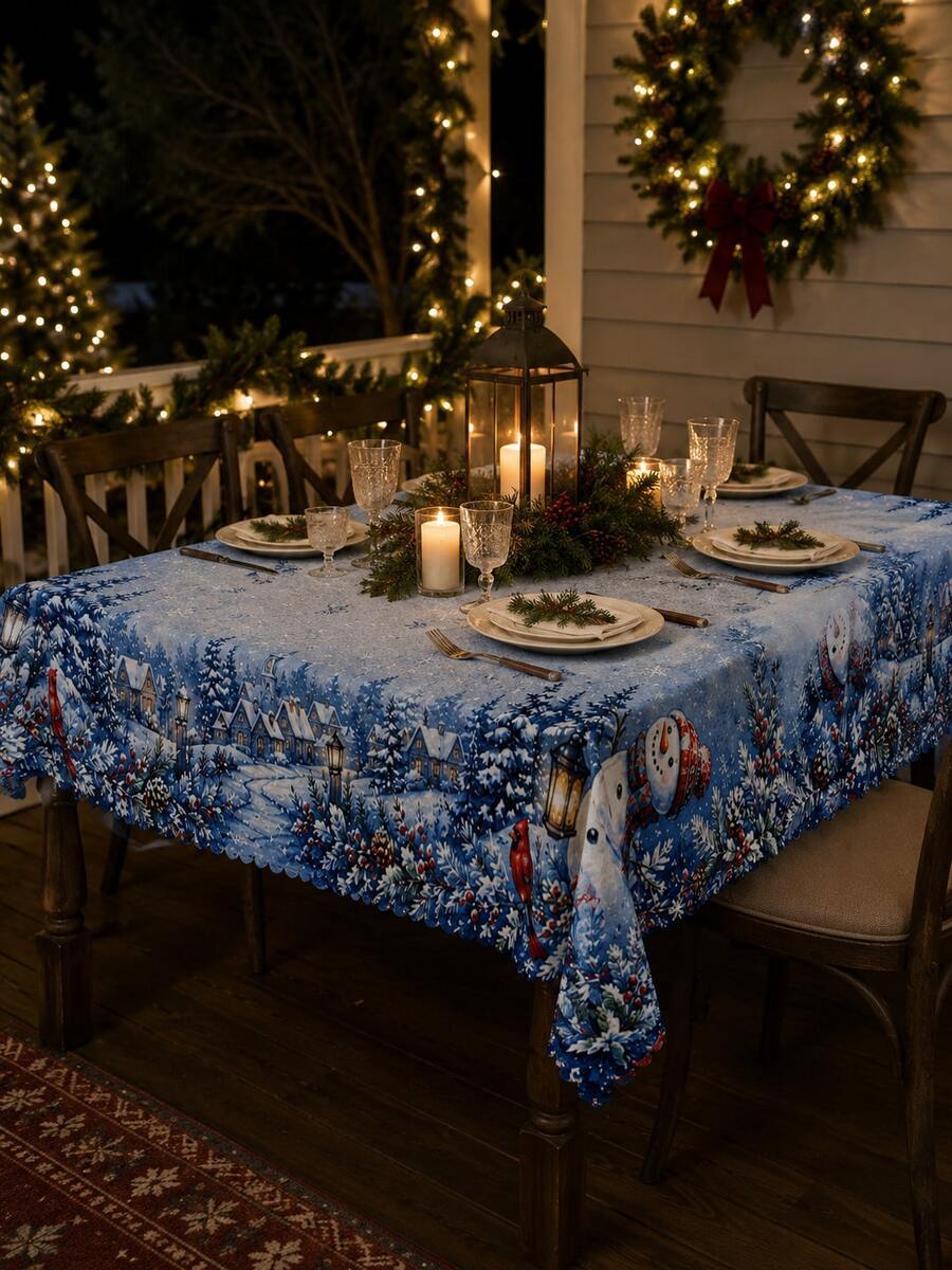 Christmas Snowy Village Print Tablecloth – gallery image 5