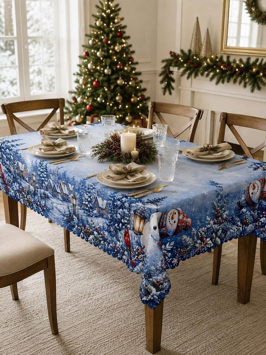 Christmas Snowy Village Print Tablecloth – gallery image 2