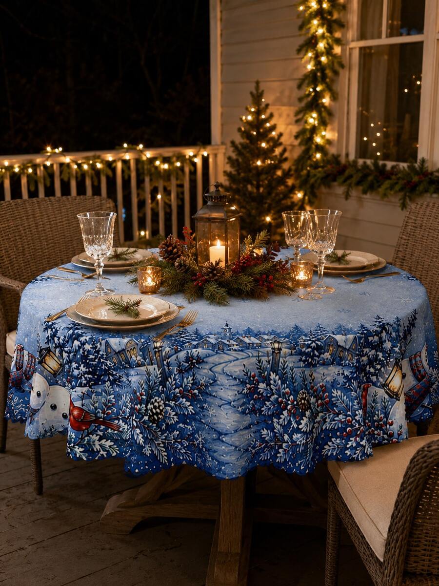 Christmas Snowy Village Print Tablecloth – gallery image 3