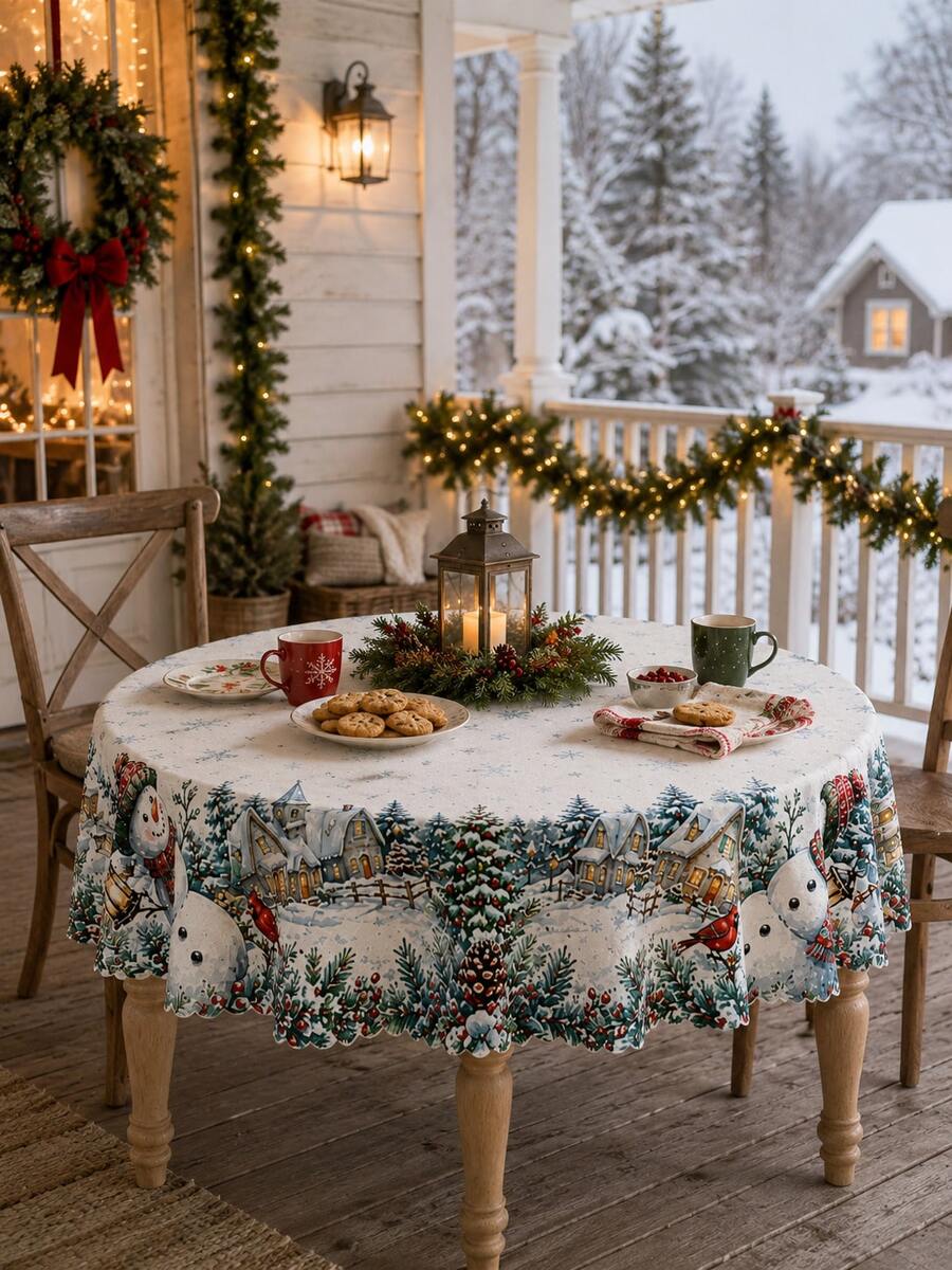 Christmas Snowy Village Print Tablecloth – gallery image 32