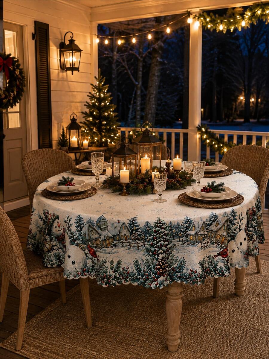 Christmas Snowy Village Print Tablecloth – gallery image 34