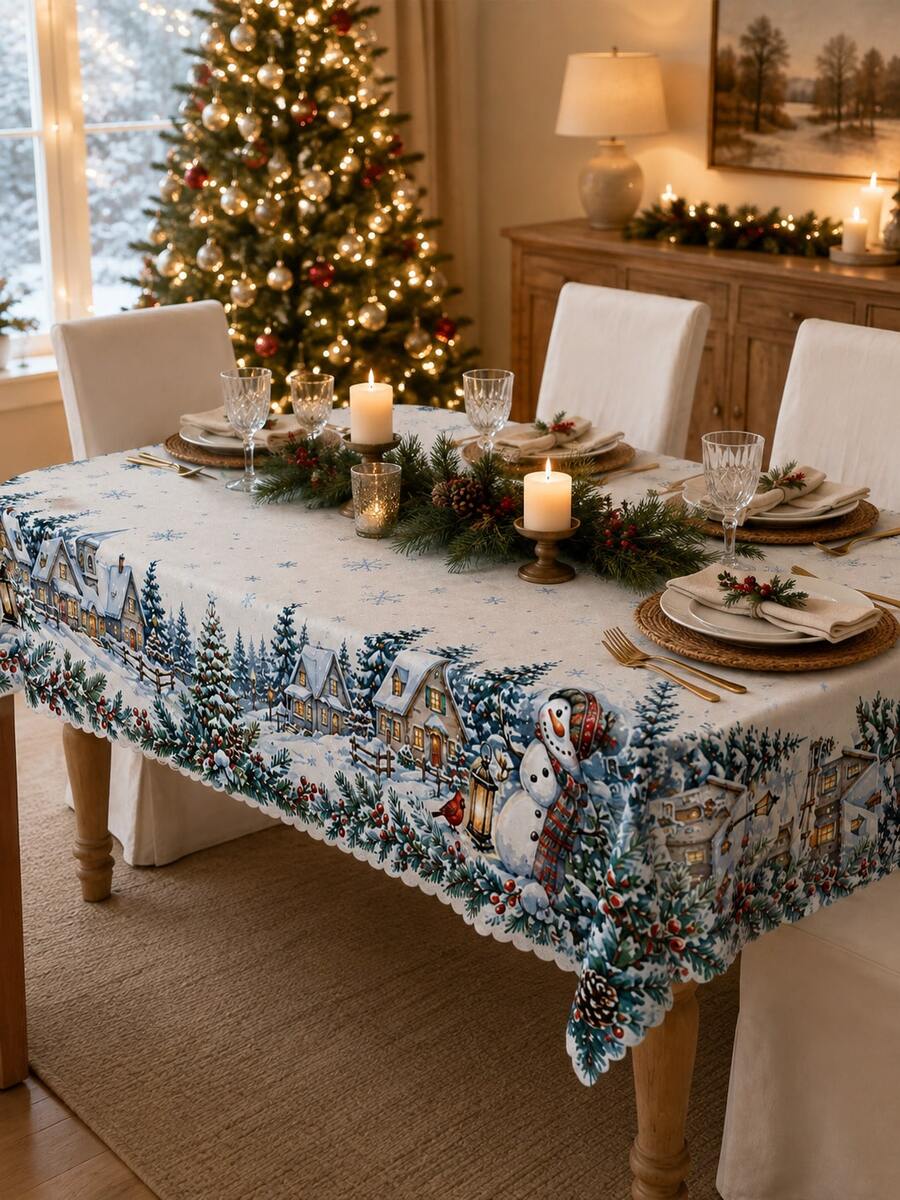 Christmas Snowy Village Print Tablecloth – gallery image 29