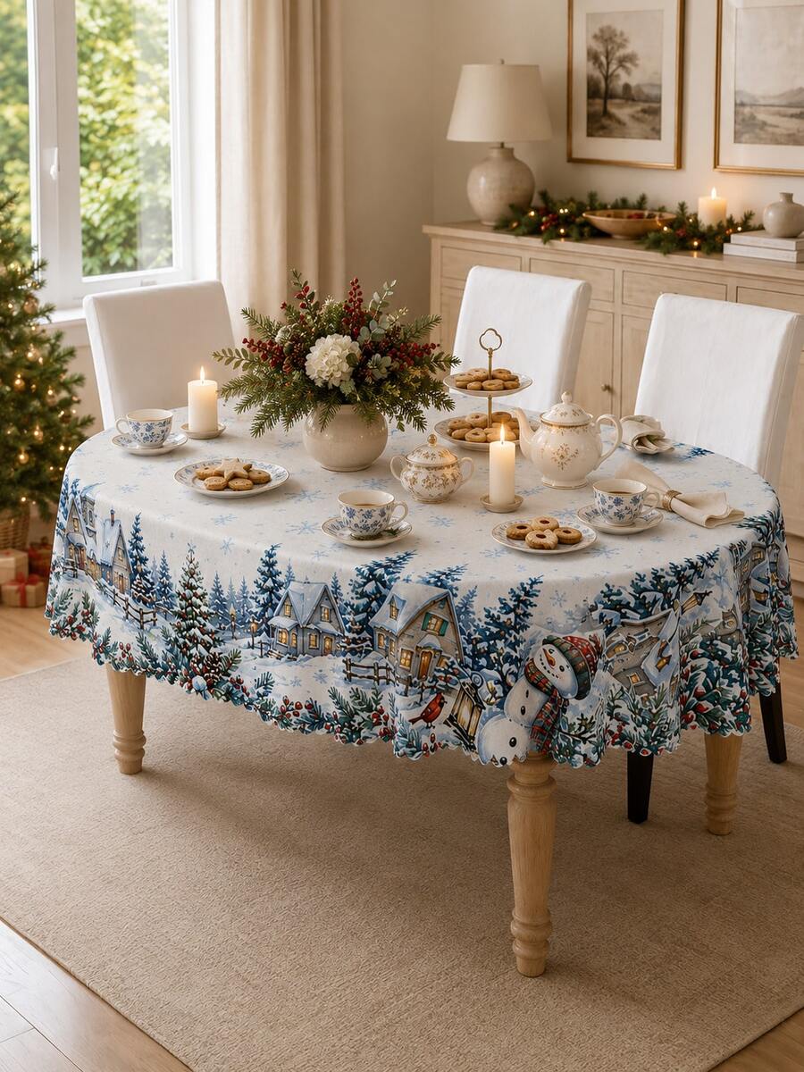 Christmas Snowy Village Print Tablecloth – gallery image 30