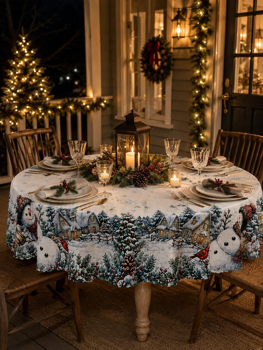 Christmas Snowy Village Print Tablecloth – gallery image 36