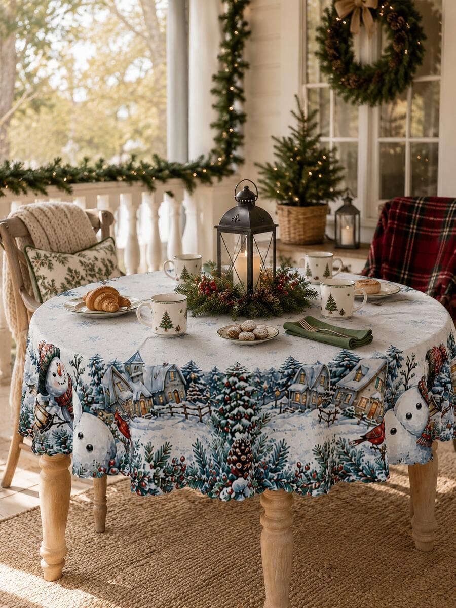 Christmas Snowy Village Print Tablecloth – gallery image 31