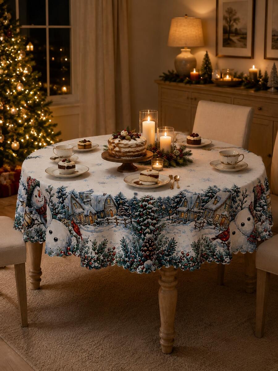 Christmas Snowy Village Print Tablecloth – gallery image 35