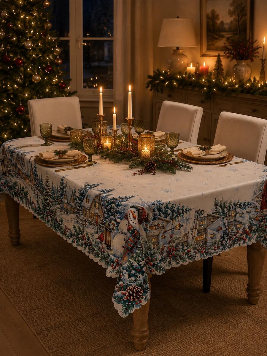 Christmas Snowy Village Print Tablecloth – gallery image 33