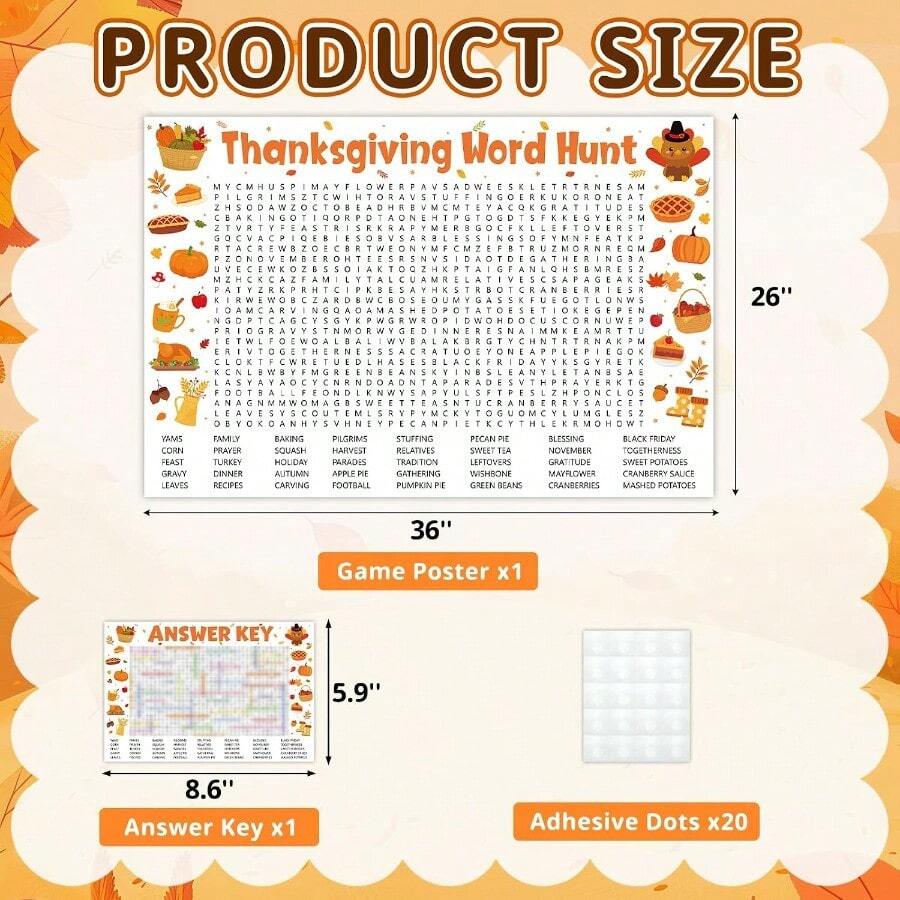 Thanksgiving Word Search Game Poster 24 x 36 Inches - product view 2
