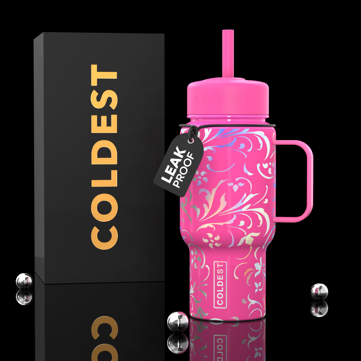 COLDEST 6.7oz mini water bottle – Pink Moonlight Floral design