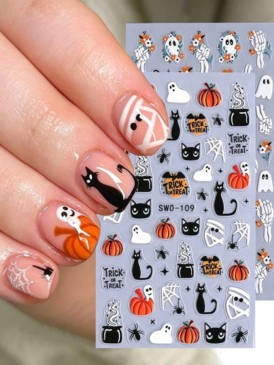 3D Halloween Nail Art Stickers – Ghosts & Pumpkins