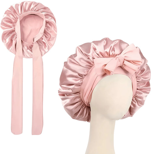 Adjustable Satin Sleep Bonnet with Bow Tie